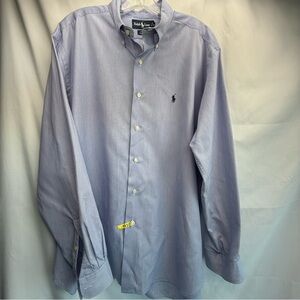 Ralph Lauren Men's Large Blue Striped Dress Shirt Button Down Collar EUC